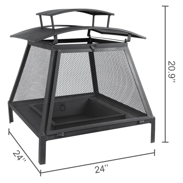 17 Stories Square Black Steel 24 Inch Fire Pit With Mesh Spark Screen